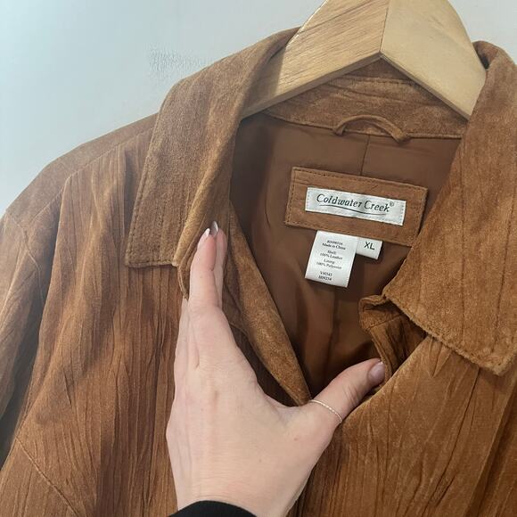 Coldwater Creek Vintage Caramel Brown Leather Button Up Jacket Size XL - Picture 5 of 6